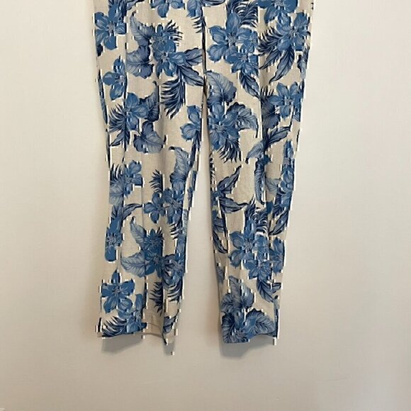 DRAPER'S DAMON'S Look Of Linen Print Crop Pants Cream Beige Blue Tropical Floral - Picture 7 of 11